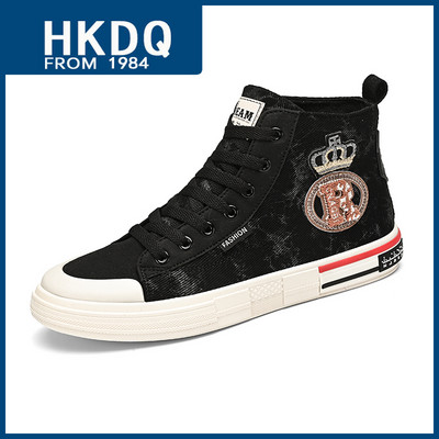 HKDQ kõrge ülaosaga lõuendist valged tossud meeste mood vabaaja lamedad disainerkingad Meeste tänaval õues hingavad libisemiskindlad meeste tossud