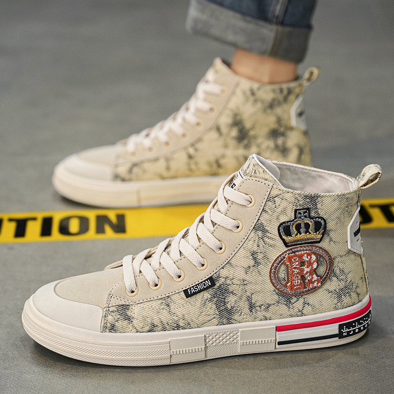 HKDQ kõrge ülaosaga lõuendist valged tossud meeste mood vabaaja lamedad disainerkingad Meeste tänaval õues hingavad libisemiskindlad meeste tossud