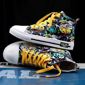 Μόδα για ζευγάρια παπούτσια καμβά για άνδρες Γυναικεία Κλασικά Graffiti Lace-up Sneakers Φθινοπωρινά Flat με καμουφλάζ casual παπούτσια
