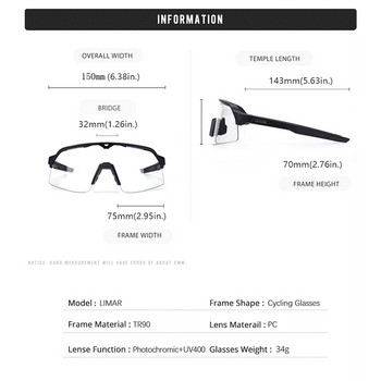 LIMAR Фотохромни слънчеви очила за колоездене Спорт на открито Бягане Планинско колоездене Път UV400 Ден Нощ Очила за промяна на цвета
