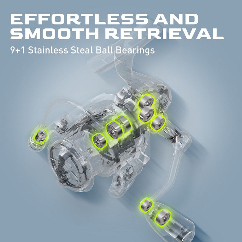 HANDING M1 vērpšanas spole, grafīta spole, 9 + 1 lodīšu gultņi, 12 kg maksimālā pretestība, pārnesumu attiecība 5,2:1, universāla makšķerēšanas spole