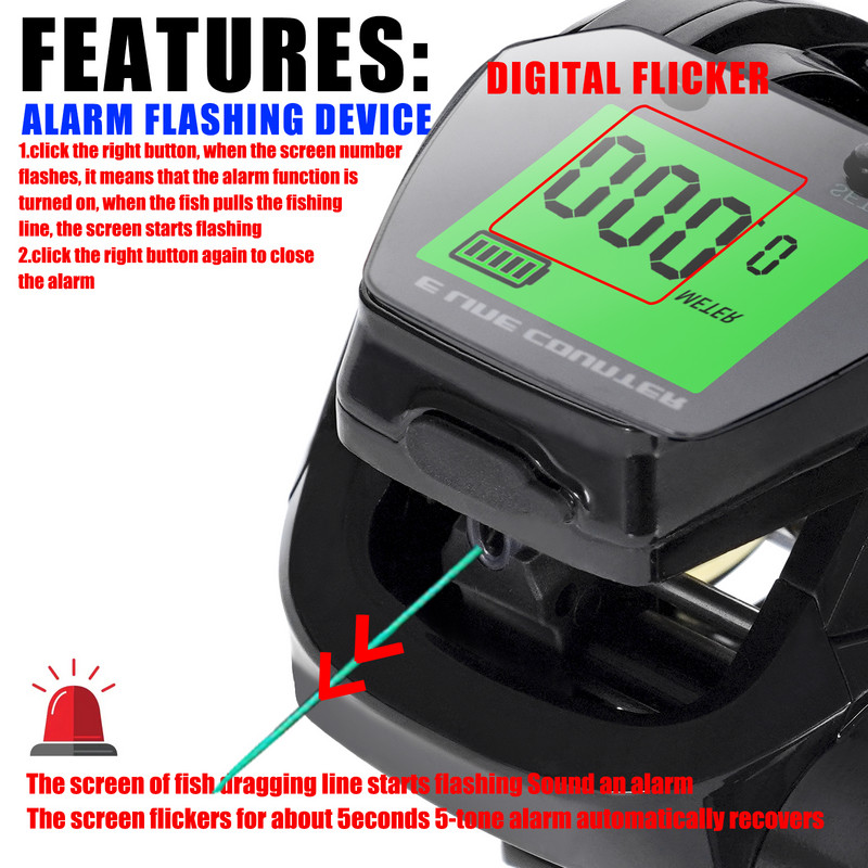 Novi veliki LED zaslon, elektronički baitcasting ribolovni kolut velike brzine 7,2:1, 10 kg, morska voda, vodootporan kotačić, liveni kotač