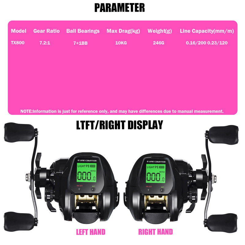 Novi veliki LED zaslon, elektronički baitcasting ribolovni kolut velike brzine 7,2:1, 10 kg, morska voda, vodootporan kotačić, liveni kotač