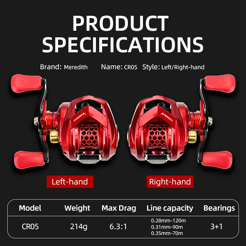 MEREDITHi uus suure kiirusega söödarulli 6,3:1 ülekandearv magevee magevee magnetpidurisüsteem ülikerge kalapüügi CR05 seeria
