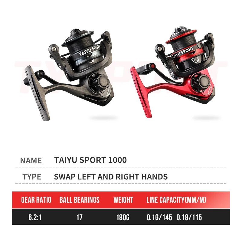 TAIYU makšķerēšanas spoles vērpšanas 1000. sērijas metāla spoles ritenīši Preces zvejai bass karpu izkraušanas spēka trauksmes makšķerēšanas spole