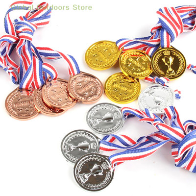 10pcs Kids Children Fake Gold Plastic Winners Medals Sports Game Prize Awards Toys for Kids Party Movie Prop Glittering Medal