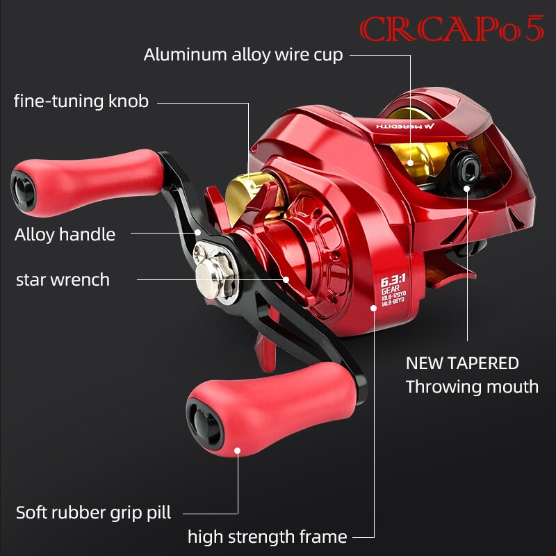 MEREDITHi uus suure kiirusega söödarulli 6,3:1 ülekandearv magevee magevee magnetpidurisüsteem ülikerge kalapüügi CR05 seeria