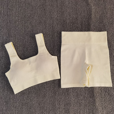 Σέξι αθλητικό σουτιέν 2 ΤΕΜ Γυναικεία αθλητικά ενδύματα χωρίς ραφή Αμάνικο αθλητικό σουτιέν με σορτς γυμναστικής