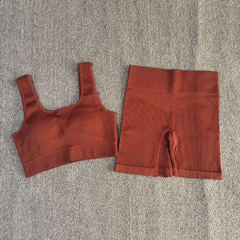 Σέξι αθλητικό σουτιέν 2 ΤΕΜ Γυναικεία αθλητικά ενδύματα χωρίς ραφή Αμάνικο αθλητικό σουτιέν με σορτς γυμναστικής