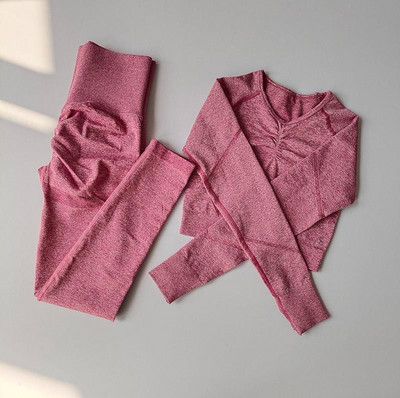 2tk Naiste õmblusteta joogakomplekt Spordiülikond Jõusaalirõivad Treeningriided Pikkade varrukatega Jõusaali Crop Top kõrge vöökohaga säärised Fitness-spordiriided