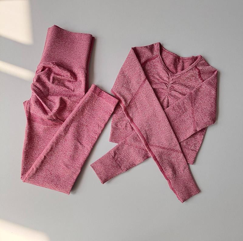 2tk Naiste õmblusteta joogakomplekt Spordiülikond Jõusaalirõivad Treeningriided Pikkade varrukatega Jõusaali Crop Top kõrge vöökohaga säärised Fitness-spordiriided