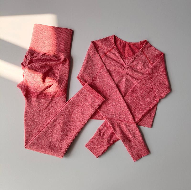 2tk Naiste õmblusteta joogakomplekt Spordiülikond Jõusaalirõivad Treeningriided Pikkade varrukatega Jõusaali Crop Top kõrge vöökohaga säärised Fitness-spordiriided