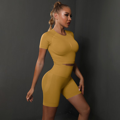 2TK õmblusteta naiste joogakomplekt, jõusaali spordirõivad, spordirõivad, ülaosa ja kõrge vöökohaga lühike ülikond Fitnessi treeningu tagumikku tõstev lühike liibuv ülikond