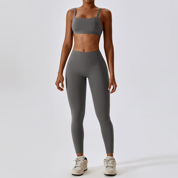 2 ΤΕΜ Σετ γιόγκα Γυμνό σετ προπόνησης Feeling Γυναικεία φόρμα γυμναστικής Push Up Fitness Running Workout Sportwear Αθλητικό σουτιέν Κολάν κοστούμι