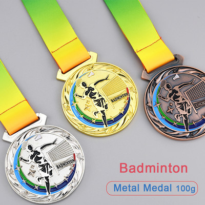 7cm 100g Badminton Medal High-quality Badges Souvenirs School Sports Match Gold Silver Bronze Metal Medals Trophy Free Print