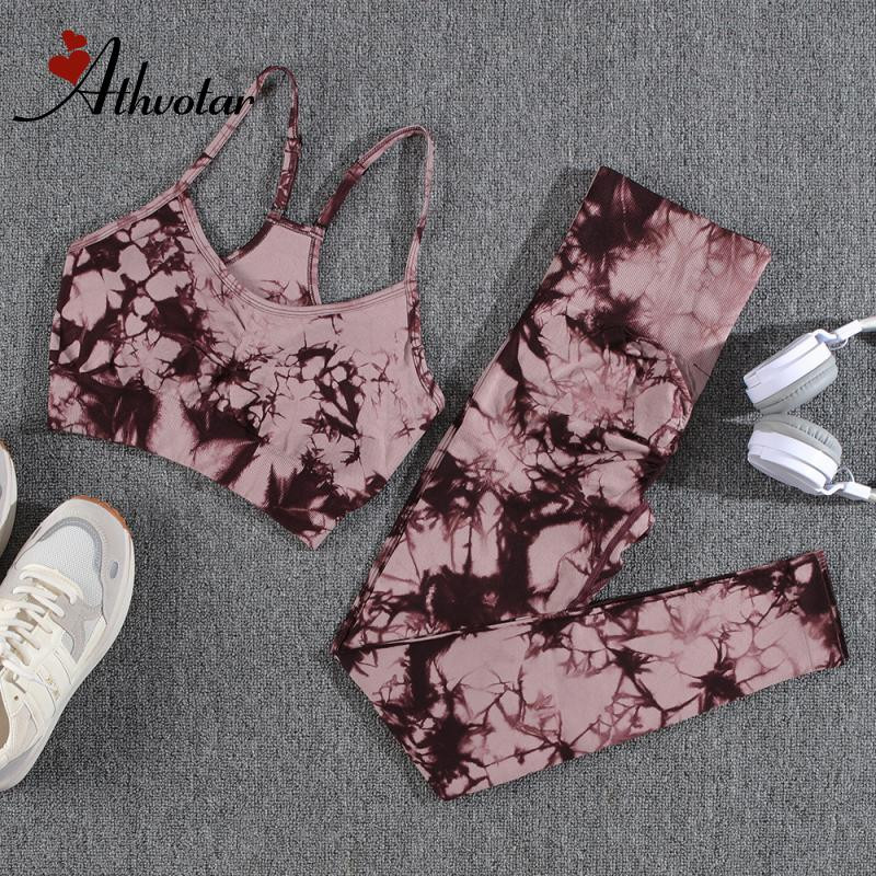 ATHVOTAR 1/2/3 tk jõusaalikomplekt naistele Lipsude värvimine joogakomplekt Õmblusteta ülikonnad Virsiku tuharatega Jõusaalikomplektid Naiste rõivad Push Up püksid