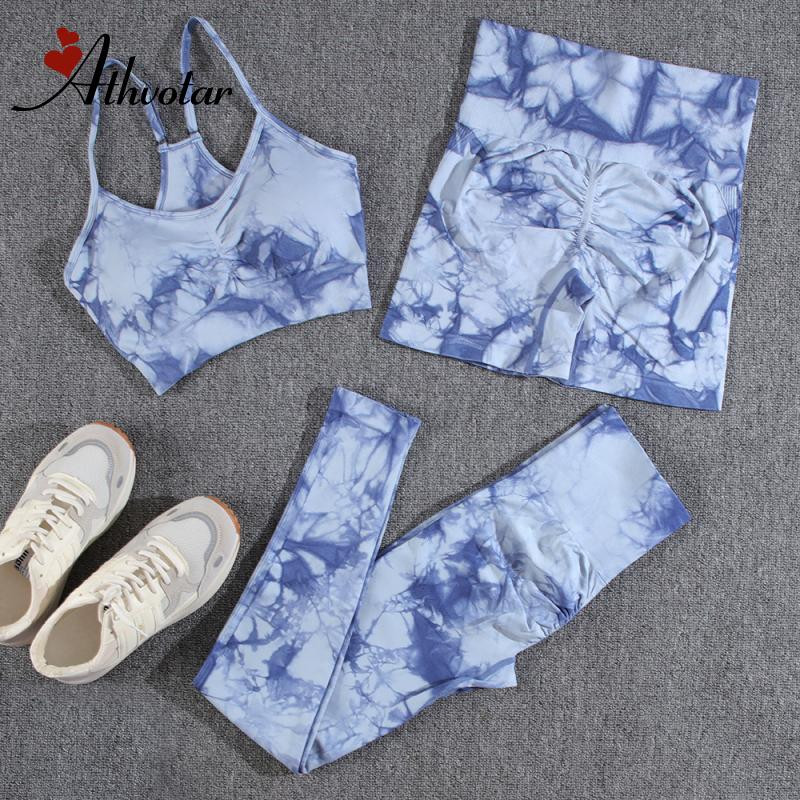 ATHVOTAR 1/2/3 tk jõusaalikomplekt naistele Lipsude värvimine joogakomplekt Õmblusteta ülikonnad Virsiku tuharatega Jõusaalikomplektid Naiste rõivad Push Up püksid