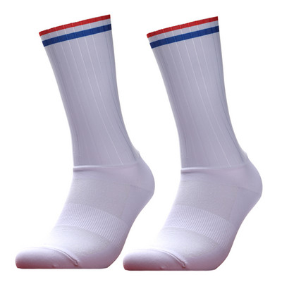 Pro Team Aero svītrainās riteņbraukšanas zeķes, neslīdošas bezšuvju silikona skriešanas sporta šosejas velosipēdu zeķes