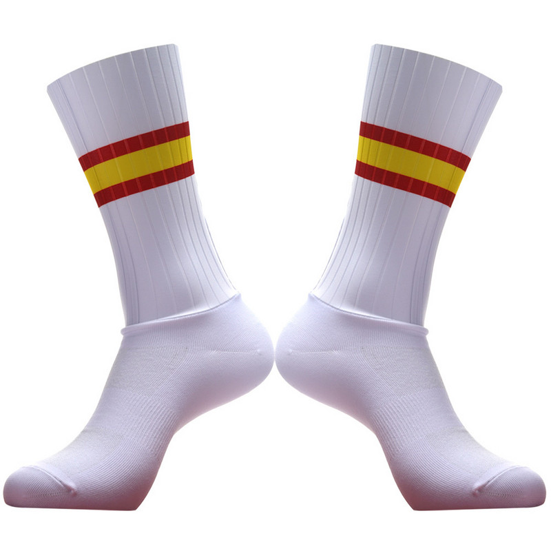 Pro Team Aero svītrainās riteņbraukšanas zeķes, neslīdošas bezšuvju silikona skriešanas sporta šosejas velosipēdu zeķes