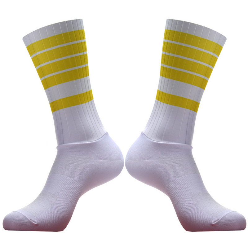 Pro Team Aero svītrainās riteņbraukšanas zeķes, neslīdošas bezšuvju silikona skriešanas sporta šosejas velosipēdu zeķes