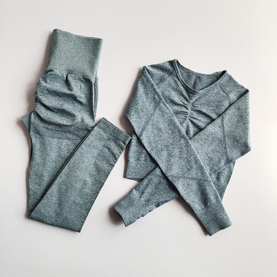 2tk Naiste õmblusteta joogakomplekt Spordiülikond Jõusaalirõivad Treeningriided Pikkade varrukatega Jõusaali Crop Top kõrge vöökohaga säärised Fitness-spordiriided