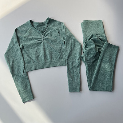 2tk Naiste õmblusteta joogakomplekt Spordiülikond Jõusaalirõivad Treeningriided Pikkade varrukatega Jõusaali Crop Top kõrge vöökohaga säärised Fitness-spordiriided