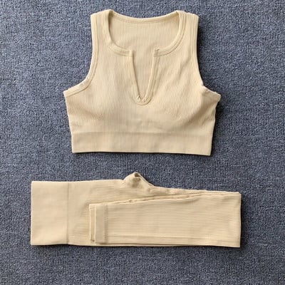 Naiste õmblusteta joogakomplekt Treeningkostüümid Sport rinnahoidja kõrge vöökohaga säärised Seksikad Deep-V jõusaaliriided 2021 uued spordirõivad