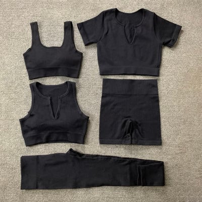 Naiste õmblusteta joogakomplekt Treeningkostüümid Sport rinnahoidja kõrge vöökohaga säärised Seksikad Deep-V jõusaaliriided 2021 uued spordirõivad