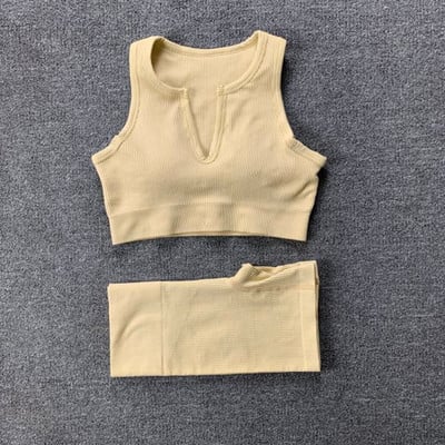 Naiste õmblusteta joogakomplekt Treeningkostüümid Sport rinnahoidja kõrge vöökohaga säärised Seksikad Deep-V jõusaaliriided 2021 uued spordirõivad