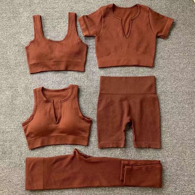 Naiste õmblusteta joogakomplekt Treeningkostüümid Sport rinnahoidja kõrge vöökohaga säärised Seksikad Deep-V jõusaaliriided 2021 uued spordirõivad