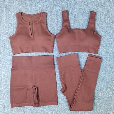 Naiste õmblusteta joogakomplekt Treeningkostüümid Sport rinnahoidja kõrge vöökohaga säärised Seksikad Deep-V jõusaaliriided 2021 uued spordirõivad