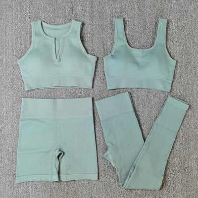 Naiste õmblusteta joogakomplekt Treeningkostüümid Sport rinnahoidja kõrge vöökohaga säärised Seksikad Deep-V jõusaaliriided 2021 uued spordirõivad