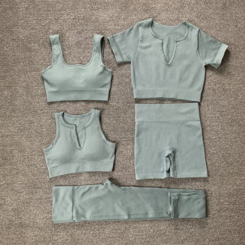 Naiste õmblusteta joogakomplekt Treeningkostüümid Sport rinnahoidja kõrge vöökohaga säärised Seksikad Deep-V jõusaaliriided 2021 uued spordirõivad