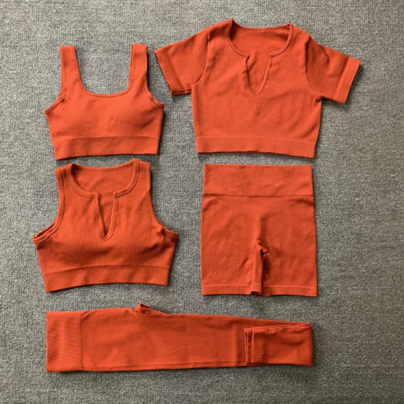 Naiste õmblusteta joogakomplekt Treeningkostüümid Sport rinnahoidja kõrge vöökohaga säärised Seksikad Deep-V jõusaaliriided 2021 uued spordirõivad