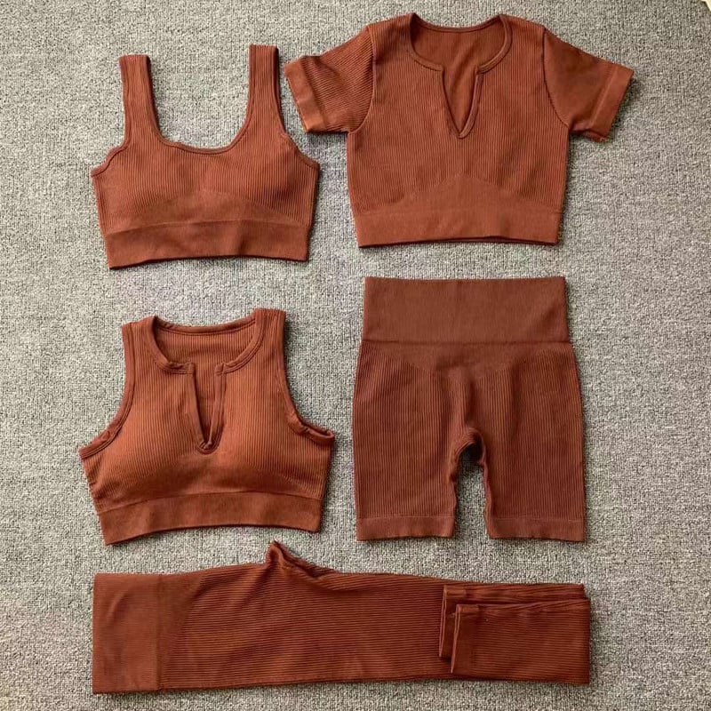 Naiste õmblusteta joogakomplekt Treeningkostüümid Sport rinnahoidja kõrge vöökohaga säärised Seksikad Deep-V jõusaaliriided 2021 uued spordirõivad