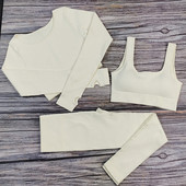 Valged joogakomplektid õmblusteta naiste jõusaalikomplekt, 2/3/4 tükki joogaülikonnad riided, naiste soonikkoes Aktiivrõivad Fitness Sportlikud rõivad naisterahvas