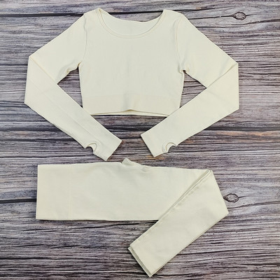 Valged joogakomplektid õmblusteta naiste jõusaalikomplekt, 2/3/4 tükki joogaülikonnad riided, naiste soonikkoes Aktiivrõivad Fitness Sportlikud rõivad naisterahvas