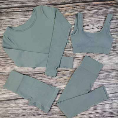 Valged joogakomplektid õmblusteta naiste jõusaalikomplekt, 2/3/4 tükki joogaülikonnad riided, naiste soonikkoes Aktiivrõivad Fitness Sportlikud rõivad naisterahvas