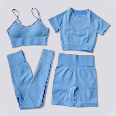 Set de yoga pentru femei fără cusături Cămăși de antrenament Pantaloni sport Sutien Costume de gimnastică Pantaloni scurți de fitness Crop Top cu talie înaltă Jambiere de alergare Seturi sportive