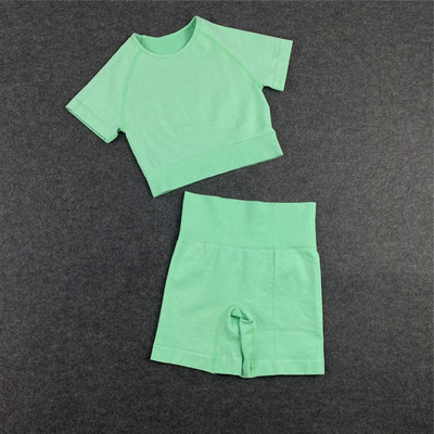 Bezšuvju sieviešu jogas komplekts treniņu krekli Sporta bikses krūšturis sporta kostīmi fitnesa šorti Crop Top ar augstu vidukli skriešanas legingi sporta komplekti