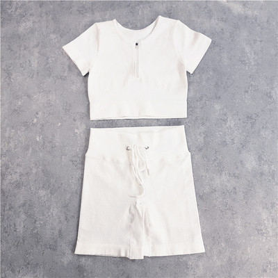 Sieviešu jogas komplekts bezšuvju 2 gab. Divdaļīgs Crop Tops ar garām piedurknēm legingi Treniņa apģērbs Valkājiet fitnesa Apģērbi Sporta kostīmi Trenažieru zāles komplekti