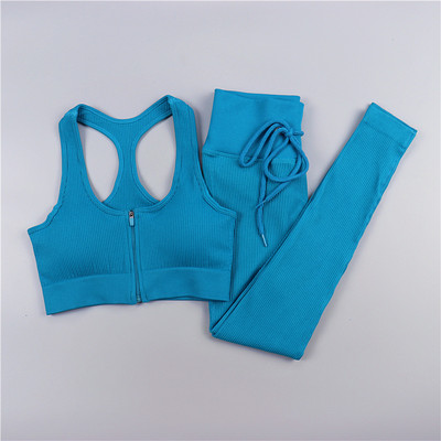 Sieviešu jogas komplekts bezšuvju 2 gab. Divdaļīgs Crop Tops ar garām piedurknēm legingi Treniņa apģērbs Valkājiet fitnesa Apģērbi Sporta kostīmi Trenažieru zāles komplekti