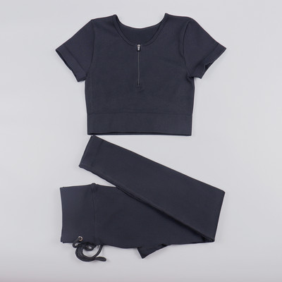 Sieviešu jogas komplekts bezšuvju 2 gab. Divdaļīgs Crop Tops ar garām piedurknēm legingi Treniņa apģērbs Valkājiet fitnesa Apģērbi Sporta kostīmi Trenažieru zāles komplekti