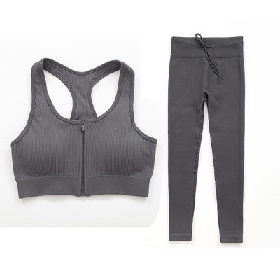 Sieviešu jogas komplekts bezšuvju 2 gab. Divdaļīgs Crop Tops ar garām piedurknēm legingi Treniņa apģērbs Valkājiet fitnesa Apģērbi Sporta kostīmi Trenažieru zāles komplekti