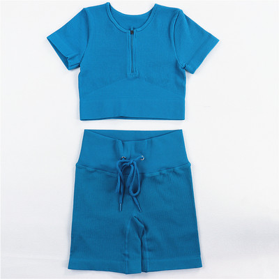 Sieviešu jogas komplekts bezšuvju 2 gab. Divdaļīgs Crop Tops ar garām piedurknēm legingi Treniņa apģērbs Valkājiet fitnesa Apģērbi Sporta kostīmi Trenažieru zāles komplekti