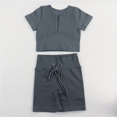 Sieviešu jogas komplekts bezšuvju 2 gab. Divdaļīgs Crop Tops ar garām piedurknēm legingi Treniņa apģērbs Valkājiet fitnesa Apģērbi Sporta kostīmi Trenažieru zāles komplekti