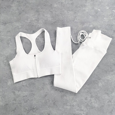 Sieviešu jogas komplekts bezšuvju 2 gab. Divdaļīgs Crop Tops ar garām piedurknēm legingi Treniņa apģērbs Valkājiet fitnesa Apģērbi Sporta kostīmi Trenažieru zāles komplekti