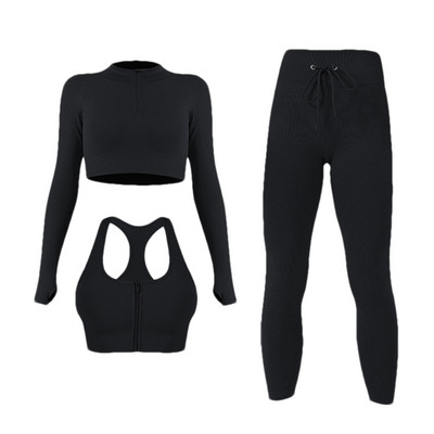 Sieviešu jogas komplekts bezšuvju 2 gab. Divdaļīgs Crop Tops ar garām piedurknēm legingi Treniņa apģērbs Valkājiet fitnesa Apģērbi Sporta kostīmi Trenažieru zāles komplekti