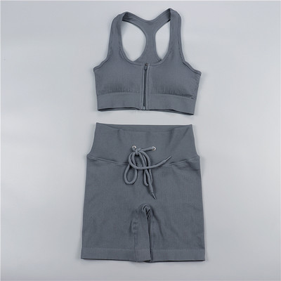 Sieviešu jogas komplekts bezšuvju 2 gab. Divdaļīgs Crop Tops ar garām piedurknēm legingi Treniņa apģērbs Valkājiet fitnesa Apģērbi Sporta kostīmi Trenažieru zāles komplekti