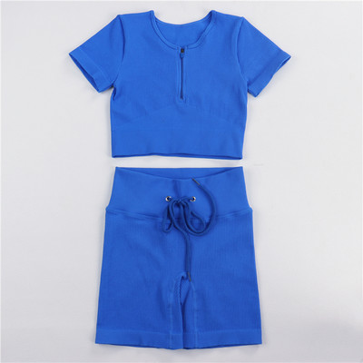 Sieviešu jogas komplekts bezšuvju 2 gab. Divdaļīgs Crop Tops ar garām piedurknēm legingi Treniņa apģērbs Valkājiet fitnesa Apģērbi Sporta kostīmi Trenažieru zāles komplekti